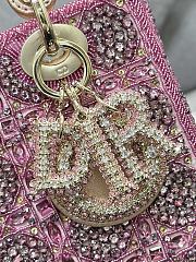 Fortok Dior Mini Lady Metallic Calfskin and Satin Embroidery Pink Bag - 4