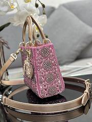 Fortok Dior Mini Lady Metallic Calfskin and Satin Embroidery Pink Bag - 5