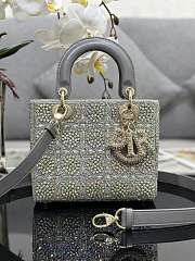 Fortok Dior Mini Lady Metallic Calfskin and Satin Embroidery Grey Bag - 1