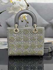 Fortok Dior Mini Lady Metallic Calfskin and Satin Embroidery Grey Bag - 2