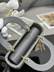 Fortok Dior Mini Lady Metallic Calfskin and Satin Embroidery Grey Bag - 4