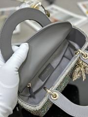 Fortok Dior Mini Lady Metallic Calfskin and Satin Embroidery Grey Bag - 5