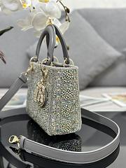 Fortok Dior Mini Lady Metallic Calfskin and Satin Embroidery Grey Bag - 6