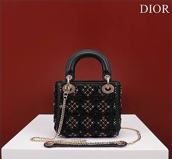 Fortok Dior Lady Lady Diana Three-color Bead Bag Black 17x15x7cm 