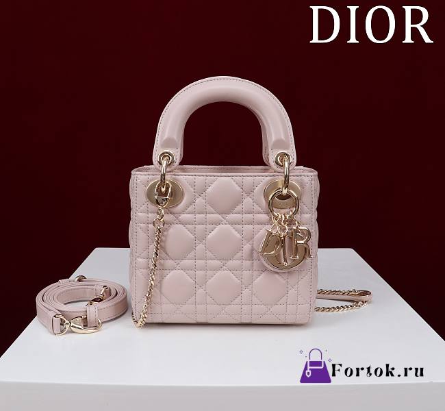 Fortok Dior Lady Cannage Bag in Light Pink 17x15x7cm  - 1