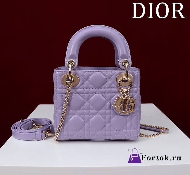 Fortok Dior Lady Cannage Bag in Purple 17x15x7cm  - 1