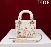Fortok Dior Mini Lady Dior Bag Latte Calfskin Embroidered with Multicolor Small Flowers 17x15x7cm - 1