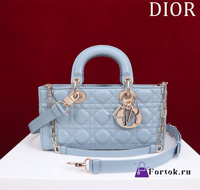  Fortok Dior Lady D-joy Lambskin Cannage Bag In Blue 26x13.5x5cm - 1