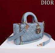  Fortok Dior Lady D-joy Lambskin Cannage Bag In Blue 26x13.5x5cm - 5