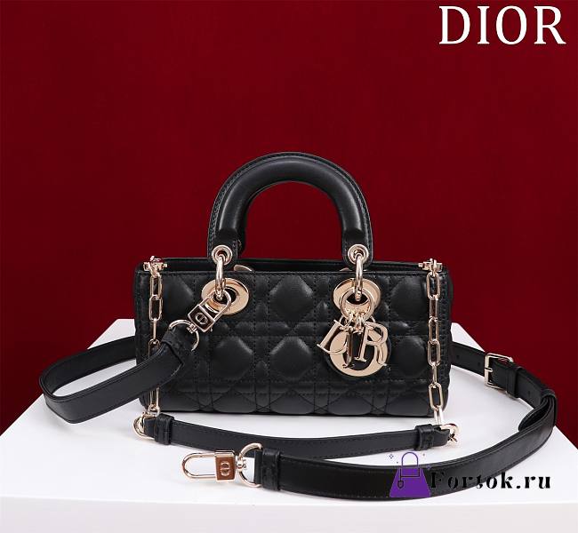 Fortok Dior Lady D-Joy Lambskin Cannage Bag Black 22x12x6cm - 1