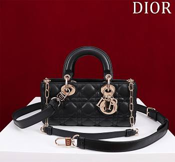 Fortok Dior Lady D-Joy Lambskin Cannage Bag Black 22x12x6cm