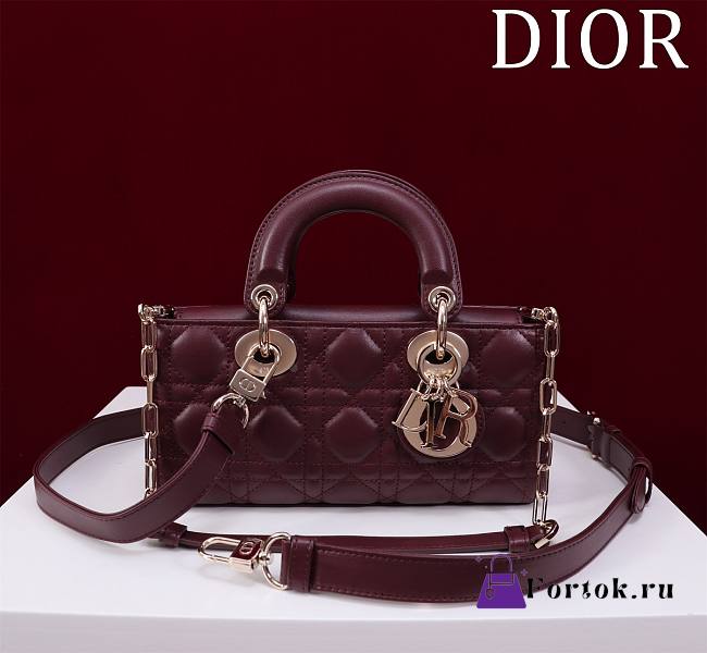 Fortok Dior Lady D-Joy Lambskin Cannage Bag Burgundy 22x12x6cm - 1