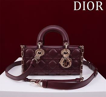 Fortok Dior Lady D-Joy Lambskin Cannage Bag Burgundy 22x12x6cm