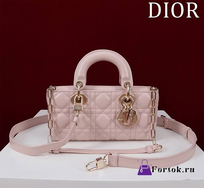 Fortok Dior Lady D-Joy Lambskin Cannage Bag Light Pink 22x12x6cm - 1