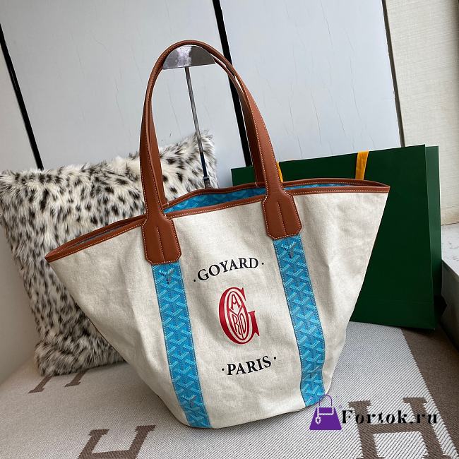 Fortok Goyard Belharra Reversible Tote Bag White and Blue 57x27x35cm - 1