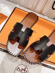 Fortok Hermes Women Oran Sandal in Braided Calfskin with Iconic H Cut-Out-Black - 5