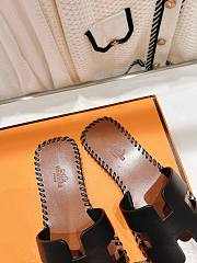 Fortok Hermes Women Oran Sandal in Braided Calfskin with Iconic H Cut-Out-Black - 2