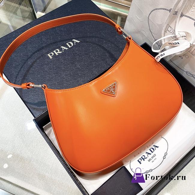 Fortok Prada Cleo Brushed Leather Shoulder Bag Orange 27cm - 1