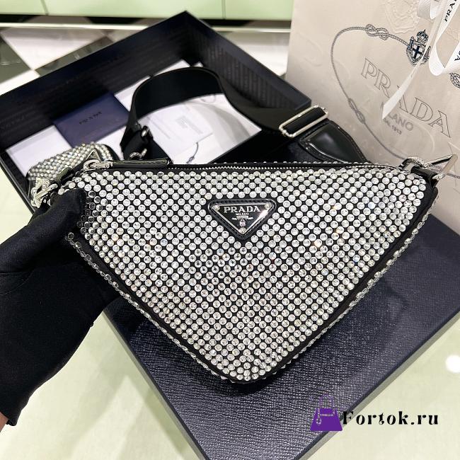 Fortok Prada Crystal Triangle Bag Black 1BH190 26x14x12cm - 1