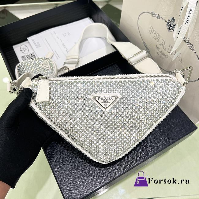 Fortok Prada Crystal Triangle Bag White 1BH190 26x14x12cm - 1