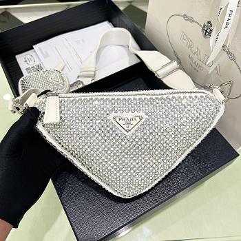 Fortok Prada Crystal Triangle Bag White 1BH190 26x14x12cm