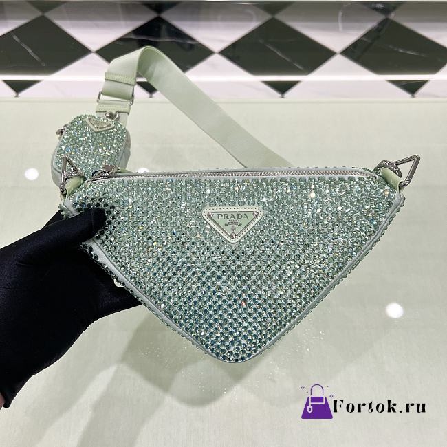 Fortok Prada Crystal Triangle Bag Green 1BH190 26x14x12cm - 1