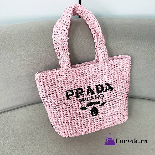 Fortok Prada Metallic Small Crochet Tote Bag in Pink 24x24x8cm - 1