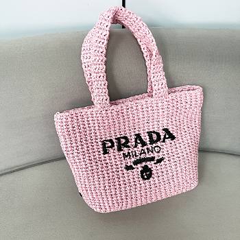 Fortok Prada Metallic Small Crochet Tote Bag in Pink 24x24x8cm