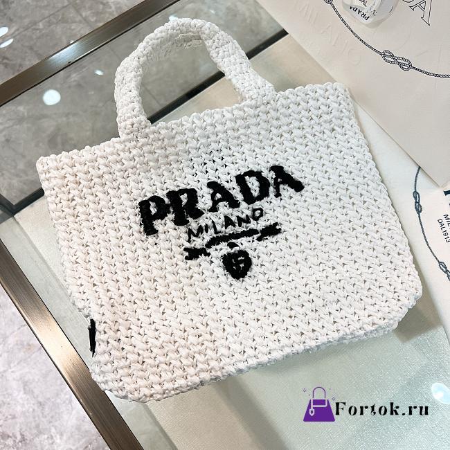 Fortok Prada Metallic Small Crochet Tote Bag in White 24x24x8cm - 1