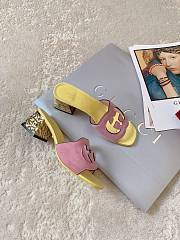 Fortok Gucci Interlocking G Cut-out Sandals Yellow and Pink Suede - 3