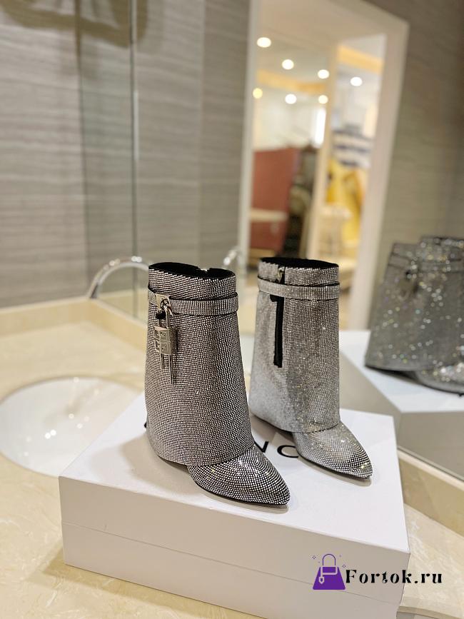 Fortok Givenchy Shark Lock Ankle Boots In Satin With Strass Silver - 1