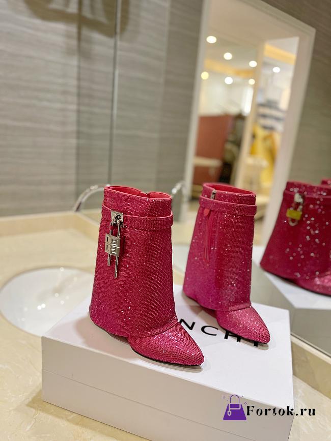 Fortok Givenchy Shark Lock Ankle Boots In Satin With Strass Pink - 1