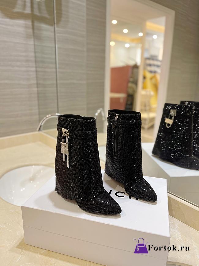 Fortok Givenchy Shark Lock Ankle Boots In Satin With Strass Black - 1