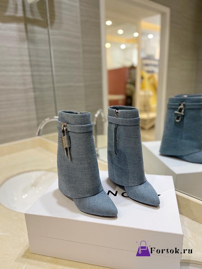 Fortok Givenchy Shark Lock Ankle Boots in Blue Denim - 1