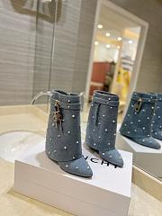 Fortok Givenchy Shark Lock Ankle Boots in Blue Denim With Pearls - 1