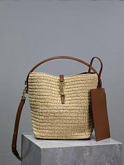 Fortok Saint Laurent LE37 In Woven Raffia And Vegetable-Tanned Leather Bag Natural 20×25×16cm - 1