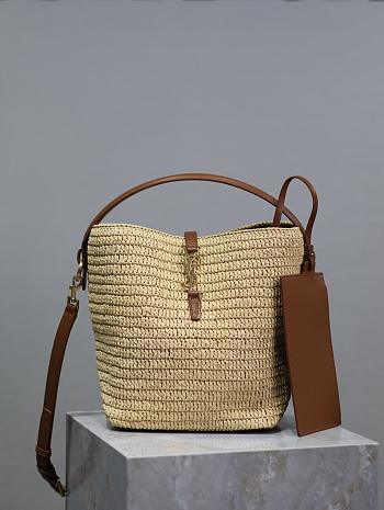 Fortok Saint Laurent LE37 In Woven Raffia And Vegetable-Tanned Leather Bag Natural 20×25×16cm