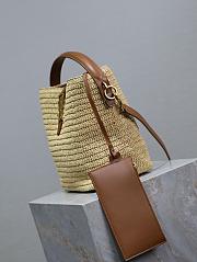 Fortok Saint Laurent LE37 In Woven Raffia And Vegetable-Tanned Leather Bag Natural 20×25×16cm - 3