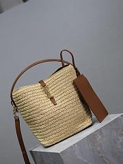 Fortok Saint Laurent LE37 In Woven Raffia And Vegetable-Tanned Leather Bag Natural 20×25×16cm - 2