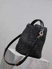 Fortok Saint Laurent LE37 In Woven Raffia And Vegetable-Tanned Leather Bag Black 20×25×16cm - 5