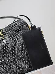 Fortok Saint Laurent LE37 In Woven Raffia And Vegetable-Tanned Leather Bag Black 20×25×16cm - 2