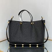 Fortok Valentino Medium Straw Summer Tote Bag in Black 35x25x17cm - 2