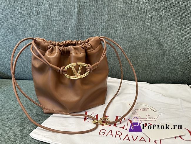 Fortok Valentino Garavani VLogo Pouf Bucket Bag Brown 23x19x14cm - 1