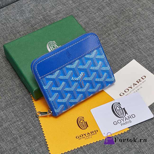 Fortok Goyard Short Zipper Wallet in Blue 11.5x9.5x2cm - 1
