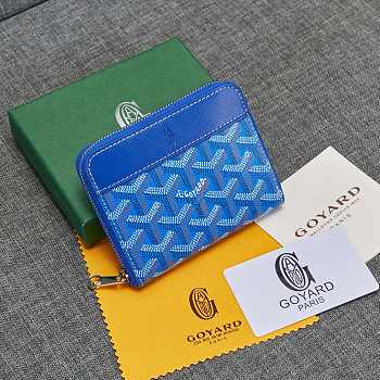 Fortok Goyard Short Zipper Wallet in Blue 11.5x9.5x2cm