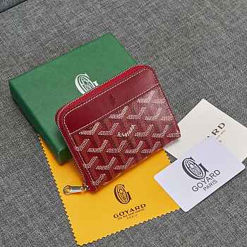 Fortok Goyard Short Zipper Wallet in Red 11.5x9.5x2cm