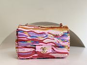 Fortok Chanel Classic Bag Embroidered Satin, Sequins & Gold-Tone Metal Yellow, Purple & Pink 12x20×6cm - 1