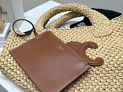 Fortok Celine Triomphe Panier Tote Bag in Raffia and Tan Leather 23x22x23cm - 2