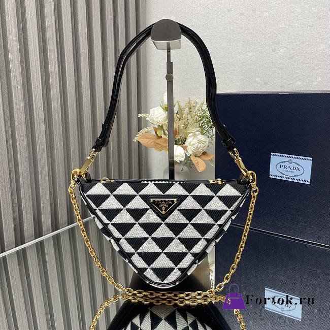 Fortok Prada Symbole Leather Fabric Bag Black and White 1BC176 26x16x13cm - 1