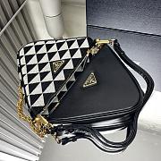 Fortok Prada Symbole Leather Fabric Bag Black and White 1BC176 26x16x13cm - 6